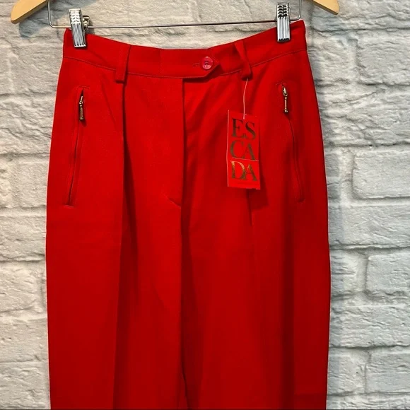 NWT Vintage Escada Women’s Euro 36 Bright Red Wool Blend Pleated Trousers - Picture 3 of 15